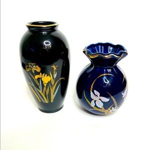 2 Japan Bud Vase Black & Blue & Gold Iris